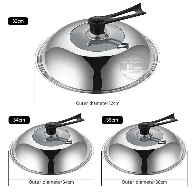 30/32/34/36cm Pan Lids,Stainless Steel Pot Lid Pan Cover Thicken Visible Wok Lid Household Frying Pan Lid Cookware Parts