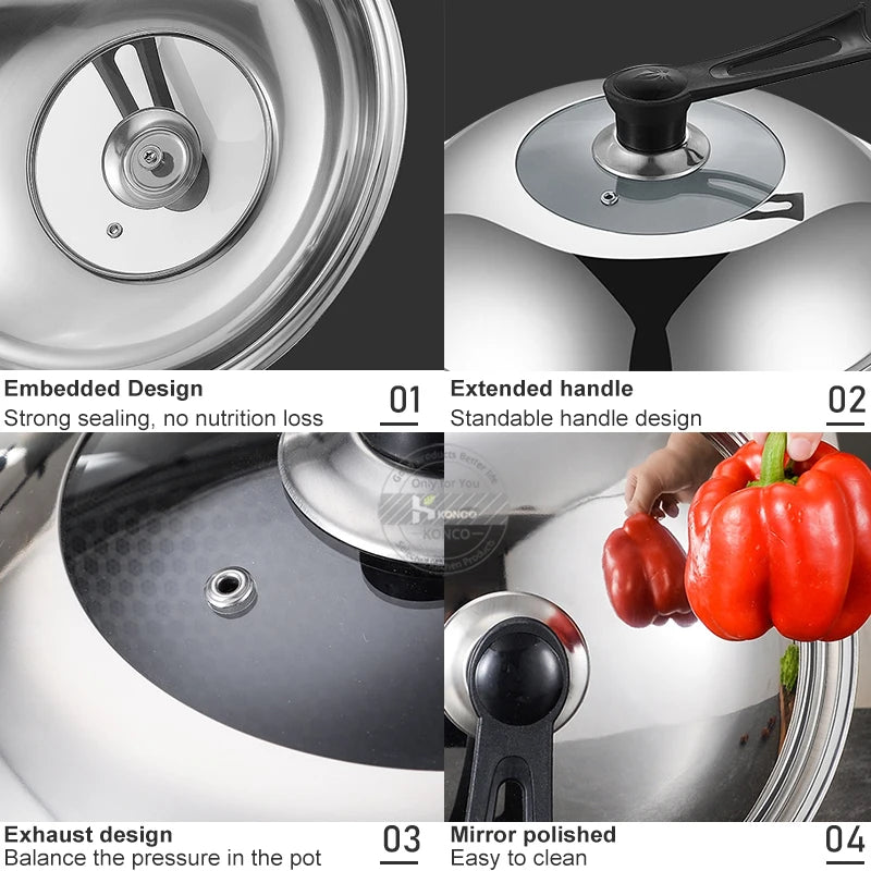 30/32/34/36cm Pan Lids,Stainless Steel Pot Lid Pan Cover Thicken Visible Wok Lid Household Frying Pan Lid Cookware Parts