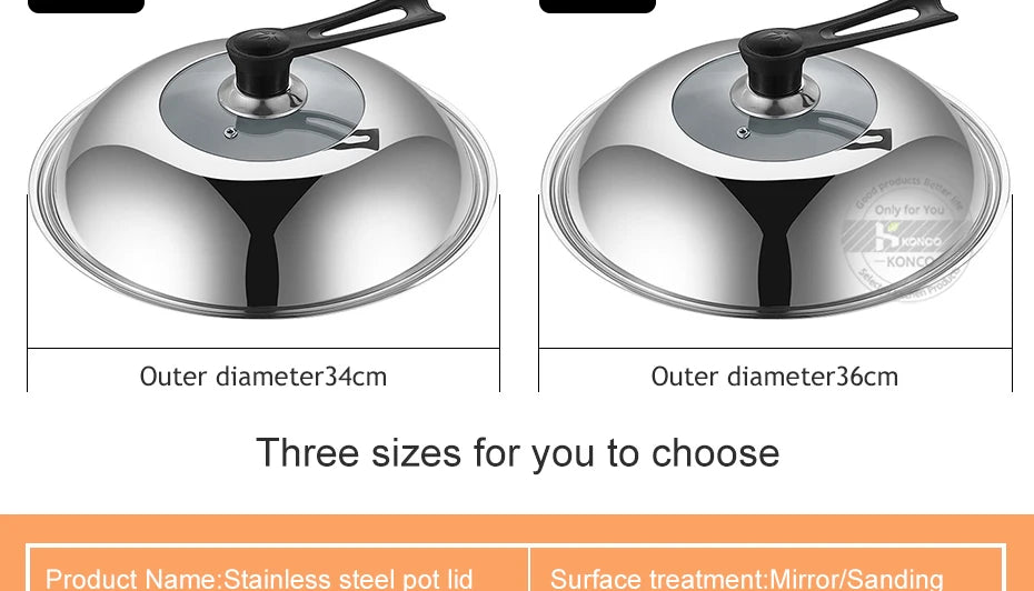 30/32/34/36cm Pan Lids,Stainless Steel Pot Lid Pan Cover Thicken Visible Wok Lid Household Frying Pan Lid Cookware Parts