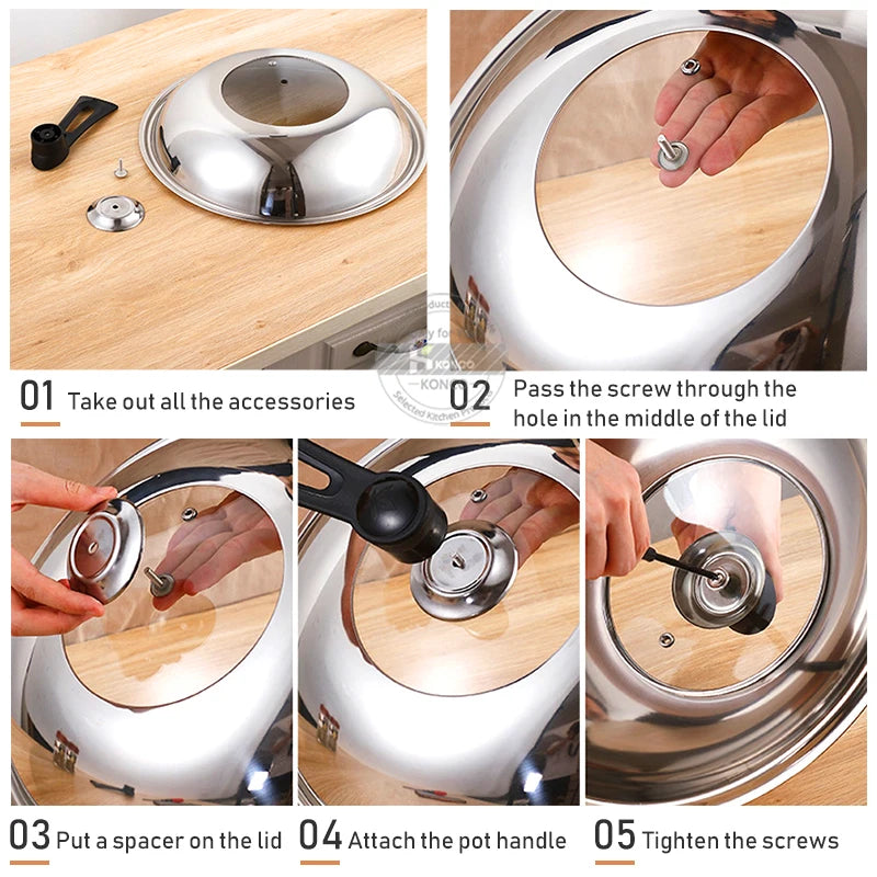 30/32/34/36cm Pan Lids,Stainless Steel Pot Lid Pan Cover Thicken Visible Wok Lid Household Frying Pan Lid Cookware Parts