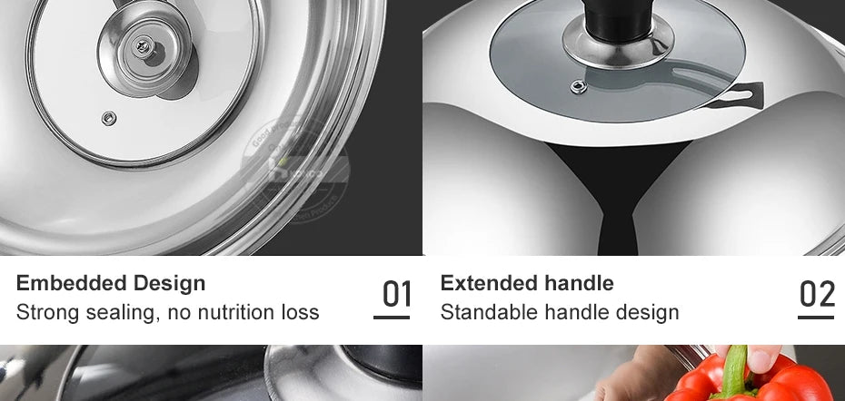 30/32/34/36cm Pan Lids,Stainless Steel Pot Lid Pan Cover Thicken Visible Wok Lid Household Frying Pan Lid Cookware Parts