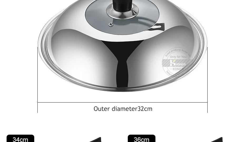 30/32/34/36cm Pan Lids,Stainless Steel Pot Lid Pan Cover Thicken Visible Wok Lid Household Frying Pan Lid Cookware Parts