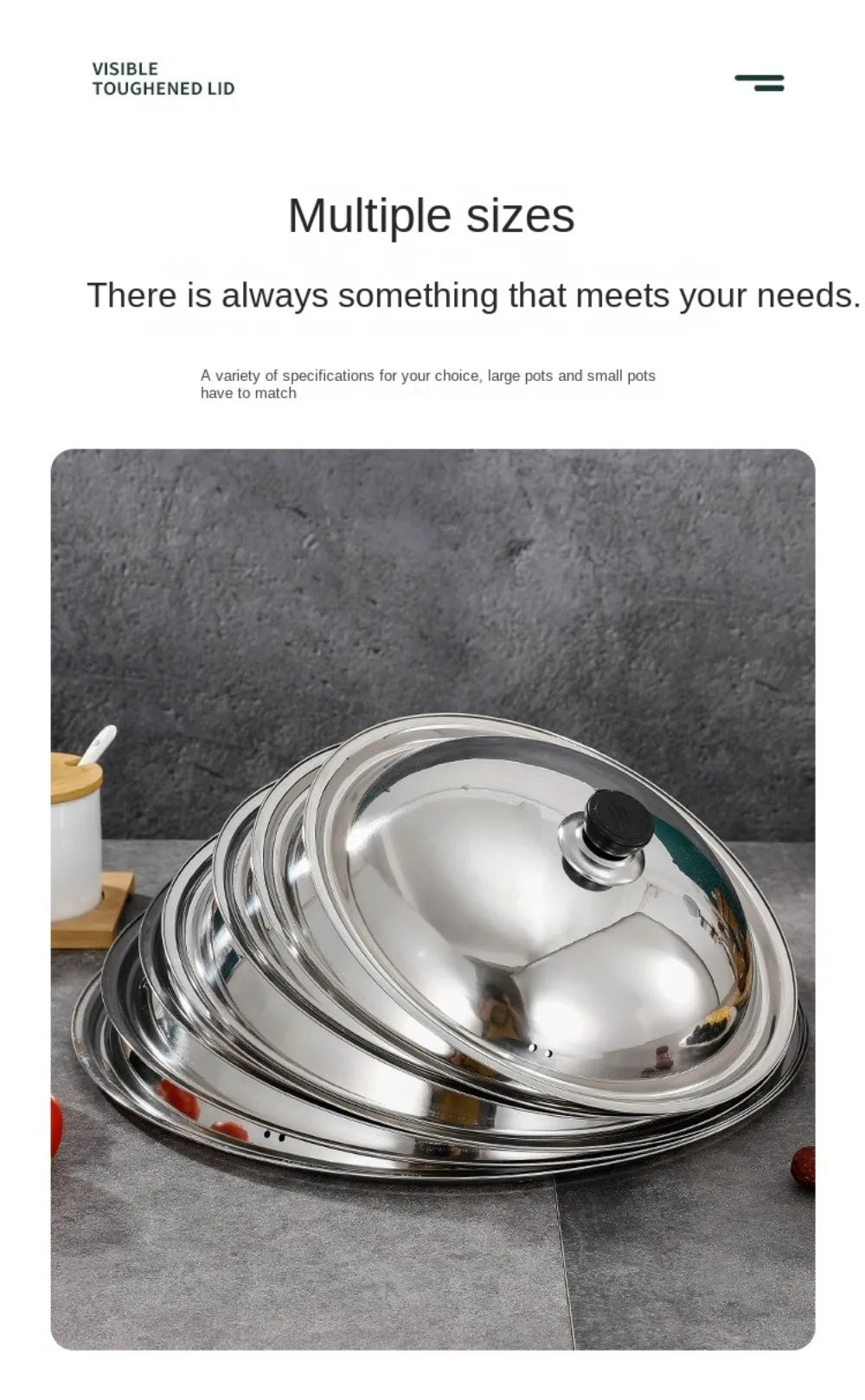 Round 28/30/32/34/36cm Cooking Pot Lid Visible Stainless Steel Wok Lids Anti-scalding Combined Pot Cover Household