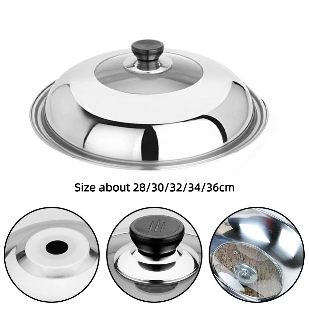 Round 28/30/32/34/36cm Cooking Pot Lid Visible Stainless Steel Wok Lids Anti-scalding Combined Pot Cover Household