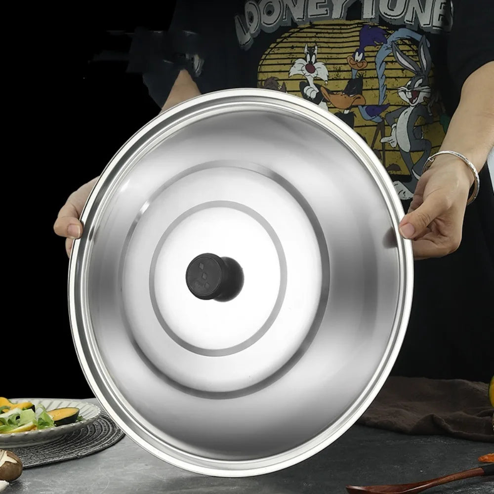 Black Plastic Knot Stainless Steel Pot Lid Household Anti- Spill Anti-Scald Wok Lid 32/34/36/38/40cm Round Pot Cover Skillets