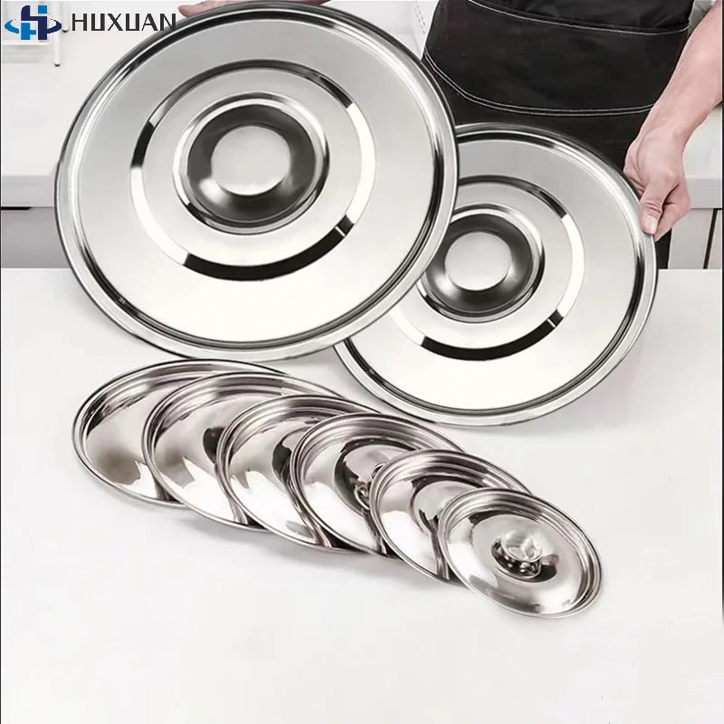 1Piece 10/12/14/16/18/20/22/24/26cm Silver Round Pot Lid Replacement Kitchen Thicken Stainless Steel Saucepan Cover