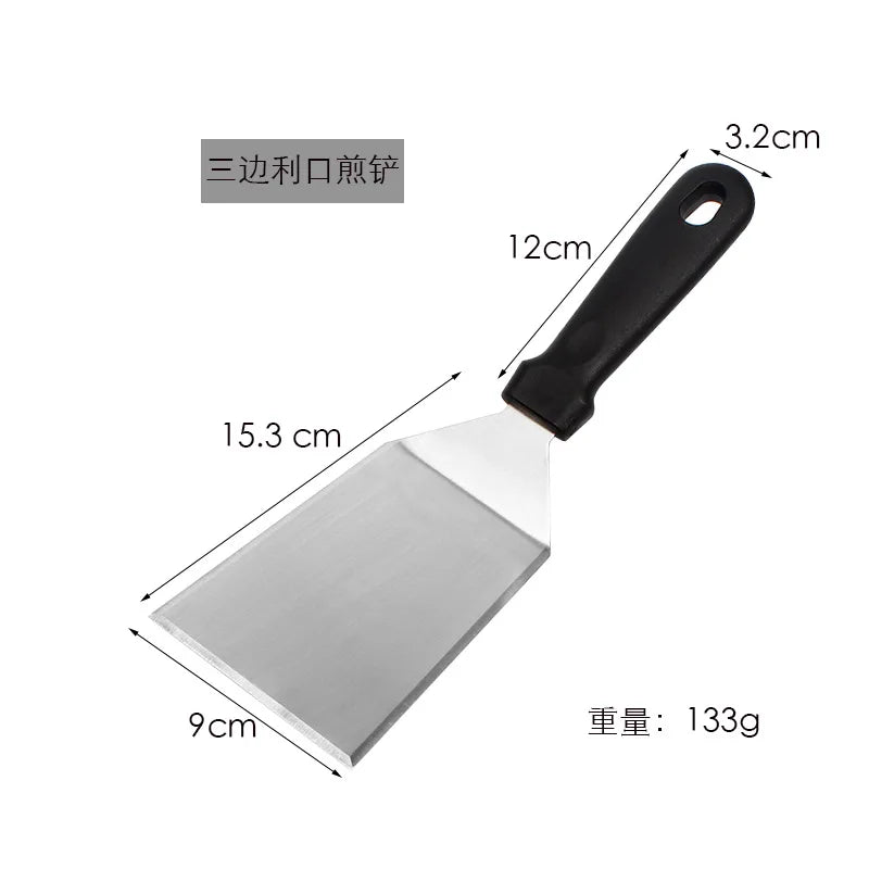 Wooden Handle Grill Spatula Square Head Pizza Shovel Pancake Beef Turner Scraper BBQ Utensils Steak Spatula Burger With Blade