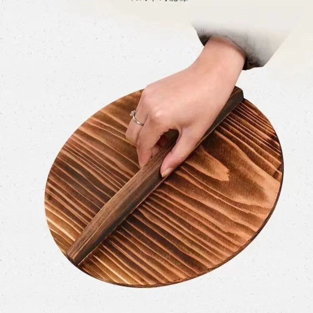 Traditional Universal Wooden Pot Cover 22-34cm Anti Scalding Iron Wok Pan Lid Round Cookware Parts Kitchen Accessories
