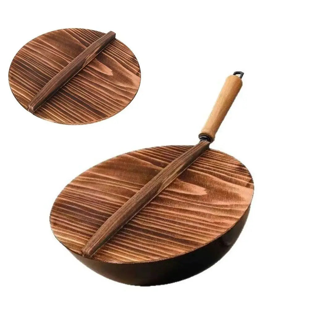 Traditional Universal Wooden Pot Cover 22-34cm Anti Scalding Iron Wok Pan Lid Round Cookware Parts Kitchen Accessories