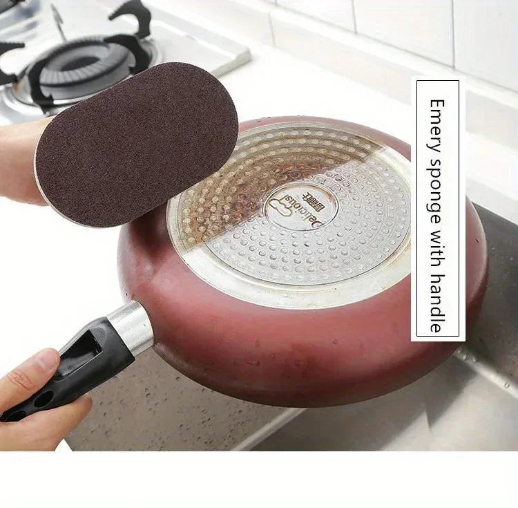 1PC Pot Cleaning Brush with Handle-Sandpaper Sponge Scrubber, Effective for Pot Bottom Black Stain&Rust Removal, Cleaning Helper