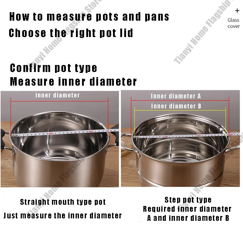 Tea color Glass Pot Lid Stainless steel Rimmed Pan Lid Spill Shatter-Proof Round Chef Glass Cover for Versatile Home Cooking Pan