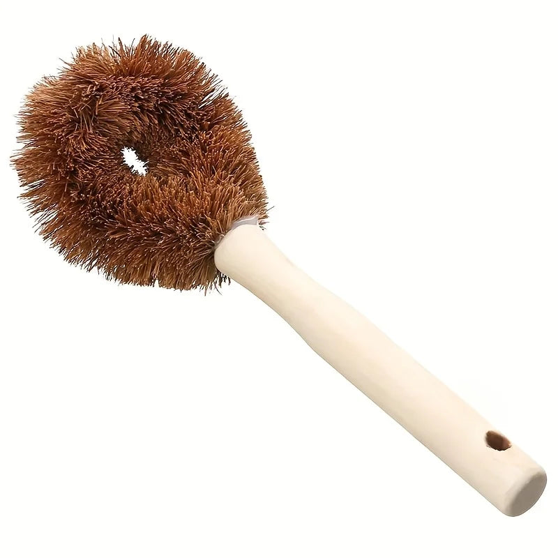 1 Piece Coconut Palm Pot Brush Long Handle Pot Wash Brush Non-Stick Pot Non-Stick Oil Cleaning Brush Kitchen Sink Stove Brush