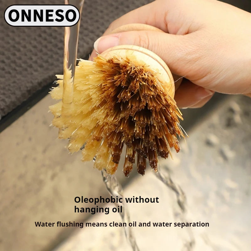 Natural Horse Hair Tableware Brush, Environmentally Friendly Sisal Pot and Bowl Brush for Kitchen, Wooden Pot Washing Brush