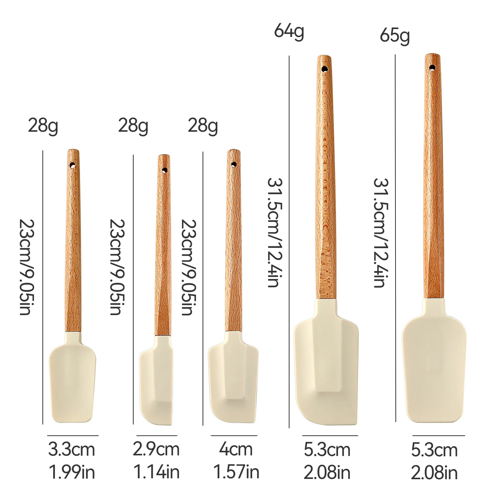 5Pcs Cream Cake Silicone Spatula Wooden Handle Baking Pastry Scraper Blenders Non-stick Kitchen Dessert Cookies Cutter Mixer