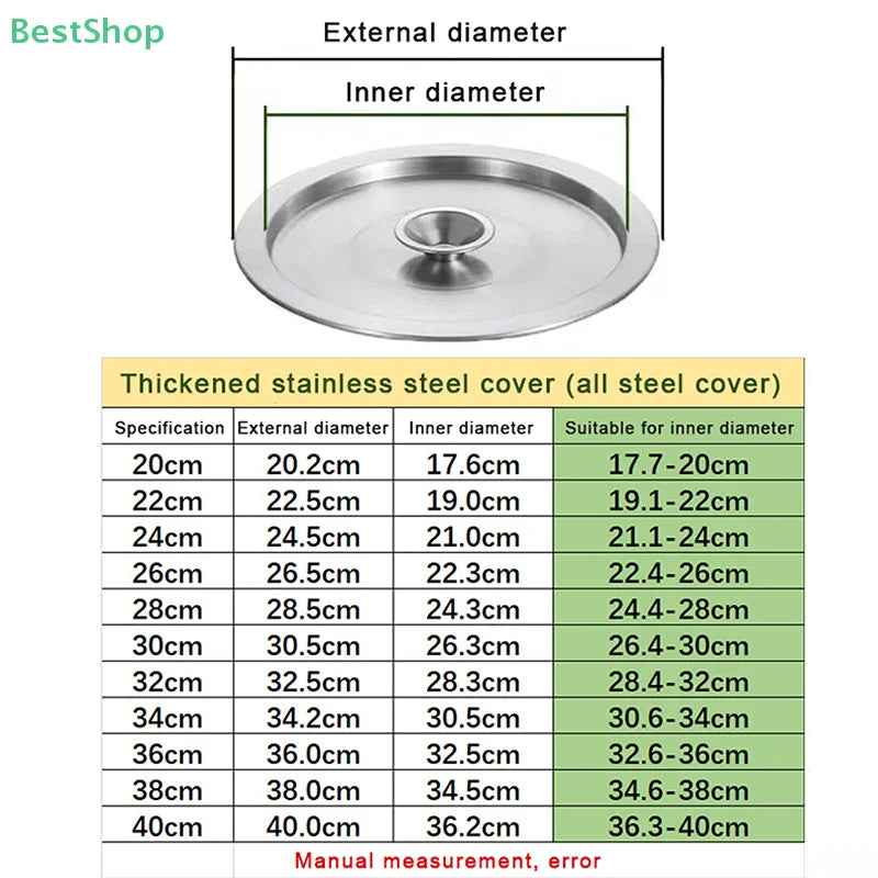 20/22/24CM Stainless Steel Cookware Lid Reusable Cooking Pot Cover Wok Cover Frying Pan Lid Flat Pan Cover For Bowls Basins