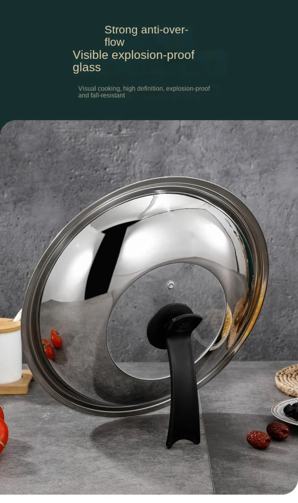 Round 28/30/32/34/36cm Cooking Pot Lid Visible Stainless Steel Wok Lids Anti-scalding Combined Pot Cover Household