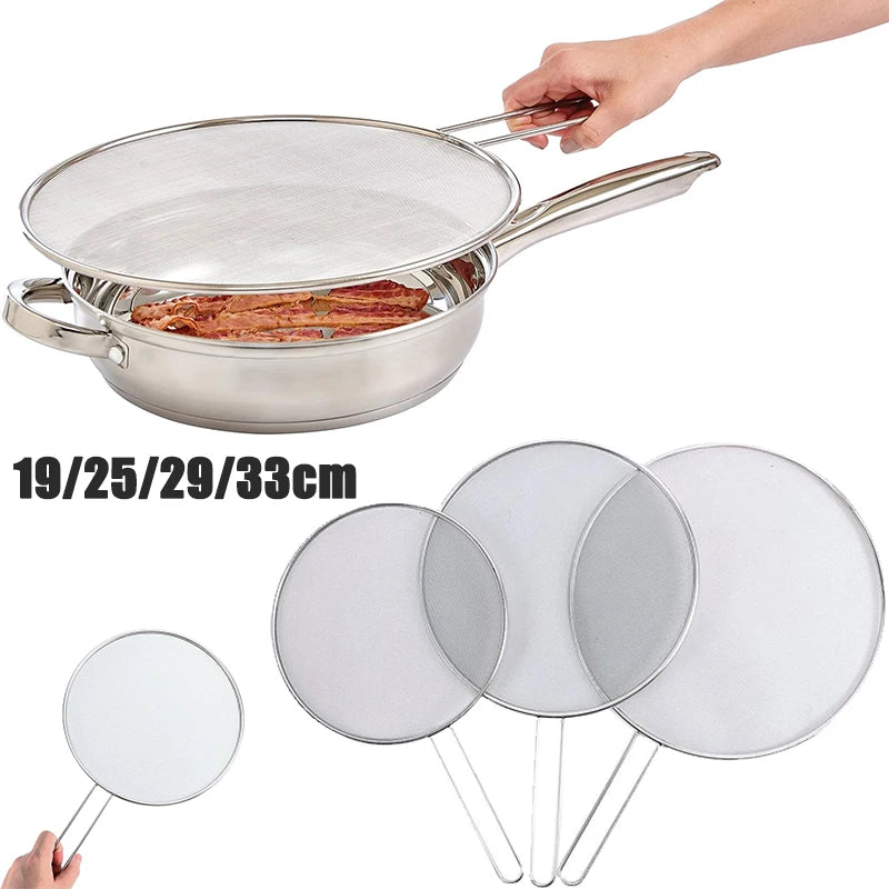 Stainless Steel Splatter Screen Oil-Proofing Lid with Spill-proof Feature Frying Pan Cover Cooking Tool Mesh Pot Lid Cover