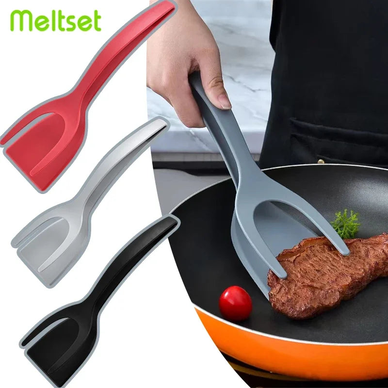 2-in-1 Kitchen Spatula Omelette Steak Omelette Flip Spatula Non Stick Food Tongs Fried Cooking Turner Tool Kitchen Accessories