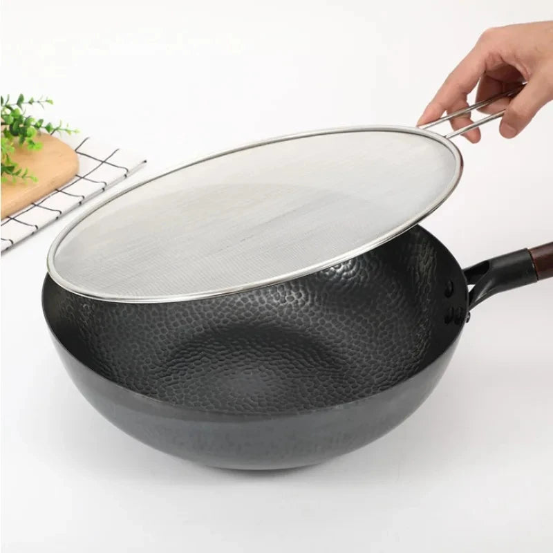 Stainless Steel Splatter Screen Oil-Proofing Lid with Spill-proof Feature Frying Pan Cover Cooking Tool Mesh Pot Lid Cover