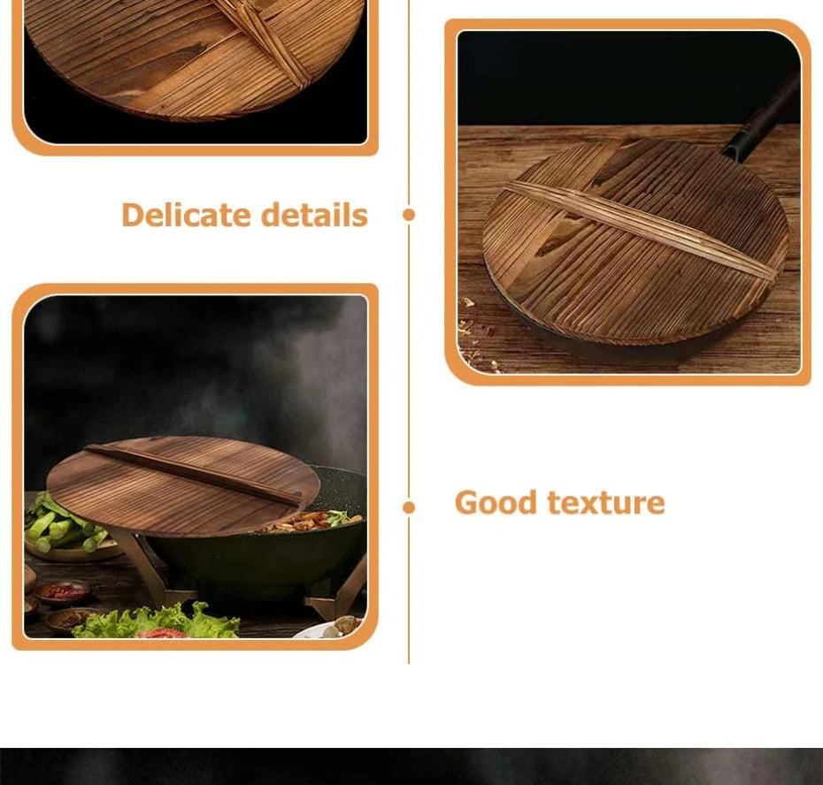 32CM Wooden Wok Lid Round Natural Lid Pot Kitchen Cookware Wood Pan CoverKitchen Accessories Covers