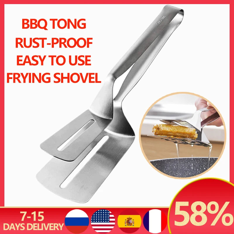 Stainless Steel Frying Shovel Clip Multifunctional Steak Bbq Tongs Pancake Fried Pizza Steak Fish Spatula Bread Kitchen Tool
