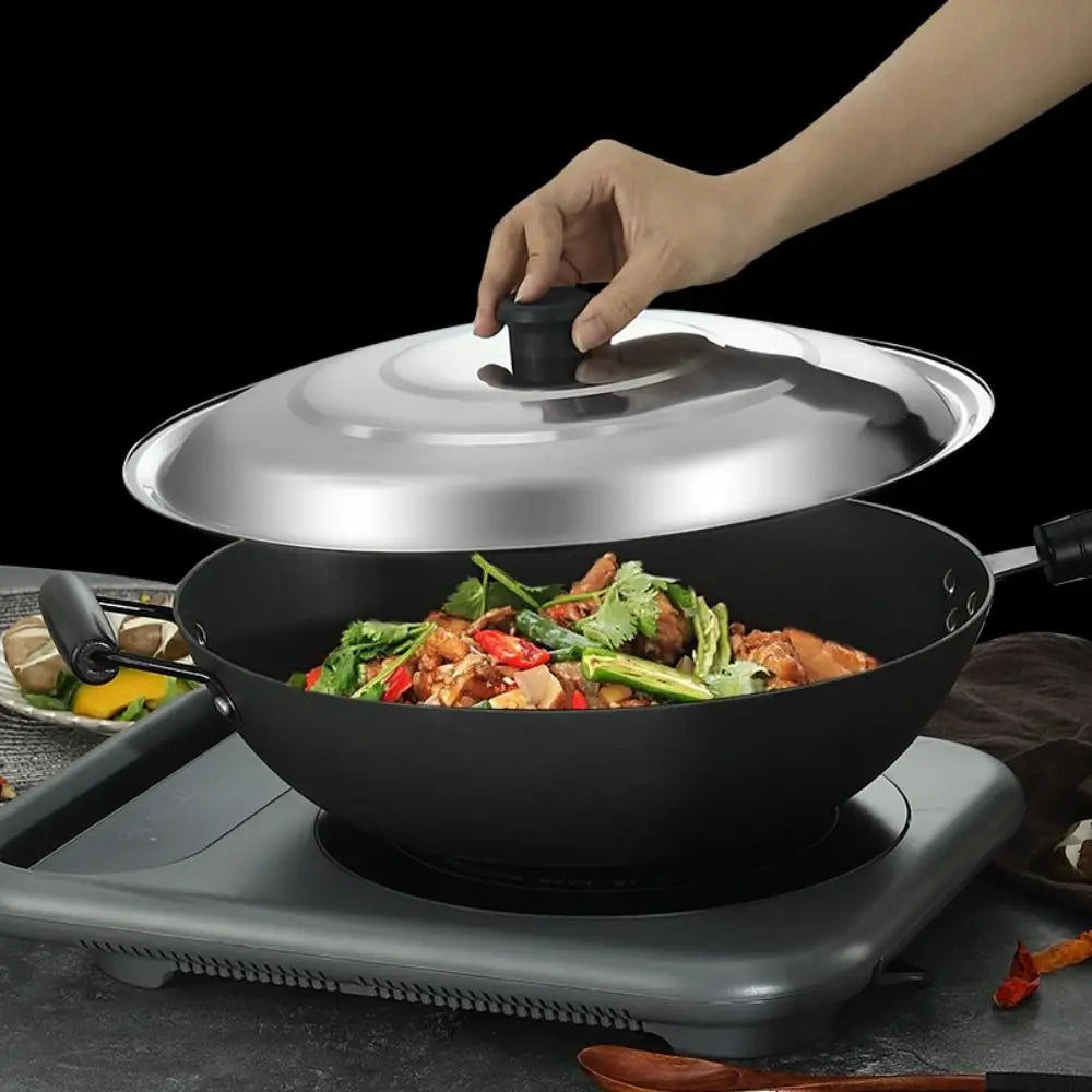 Black Plastic Knot Stainless Steel Pot Lid Household Anti- Spill Anti-Scald Wok Lid 32/34/36/38/40cm Round Pot Cover Skillets