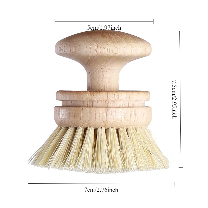 Natural Horse Hair Tableware Brush, Environmentally Friendly Sisal Pot and Bowl Brush for Kitchen, Wooden Pot Washing Brush