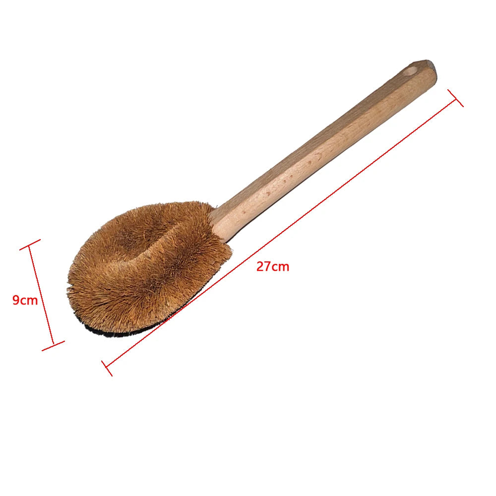 Eco Coconut Fiber Dish Brush with Bamboo Handle Durable Pot Scrubber for Non-Stick Pans Kitchen & Bath Cleaning Tool