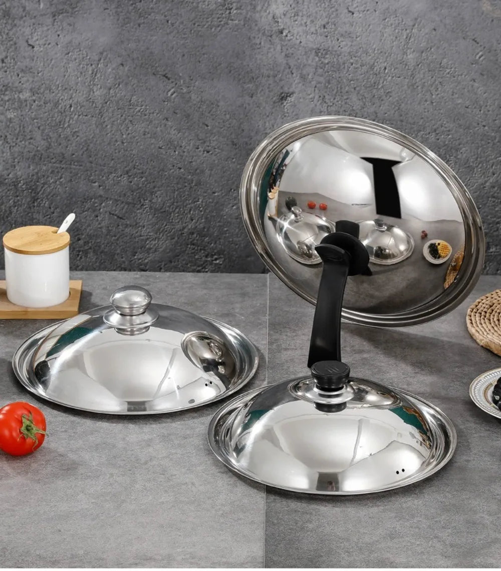 Round 28/30/32/34/36cm Cooking Pot Lid Visible Stainless Steel Wok Lids Anti-scalding Combined Pot Cover Household