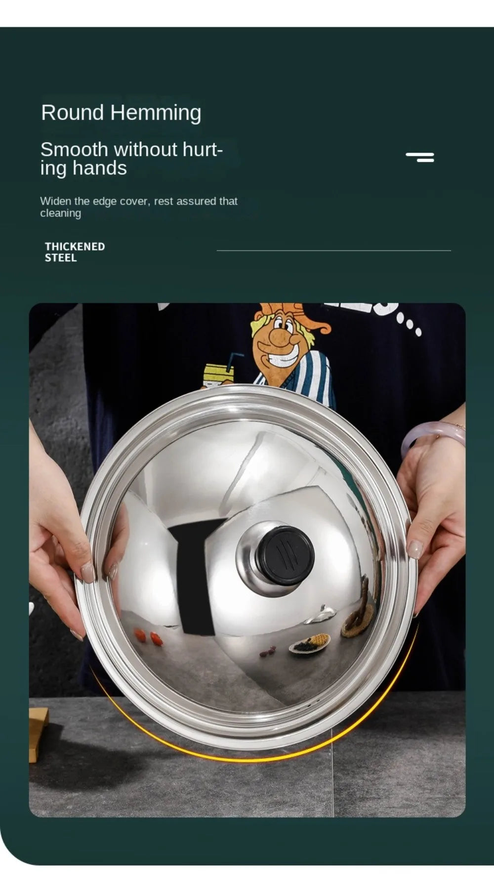 Round 28/30/32/34/36cm Cooking Pot Lid Visible Stainless Steel Wok Lids Anti-scalding Combined Pot Cover Household