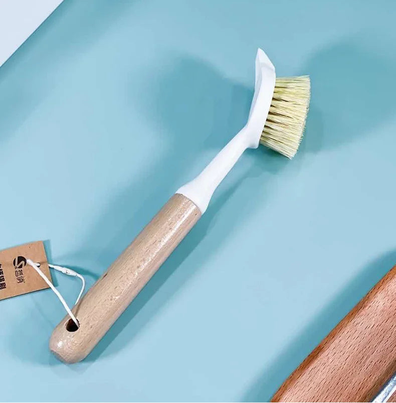 Natural Wooden Pot Brush With Sisal Bristles Durable Strong Scrubbing Eco Friendly Dish Brush For Cast Iron Skillet Pots Pans