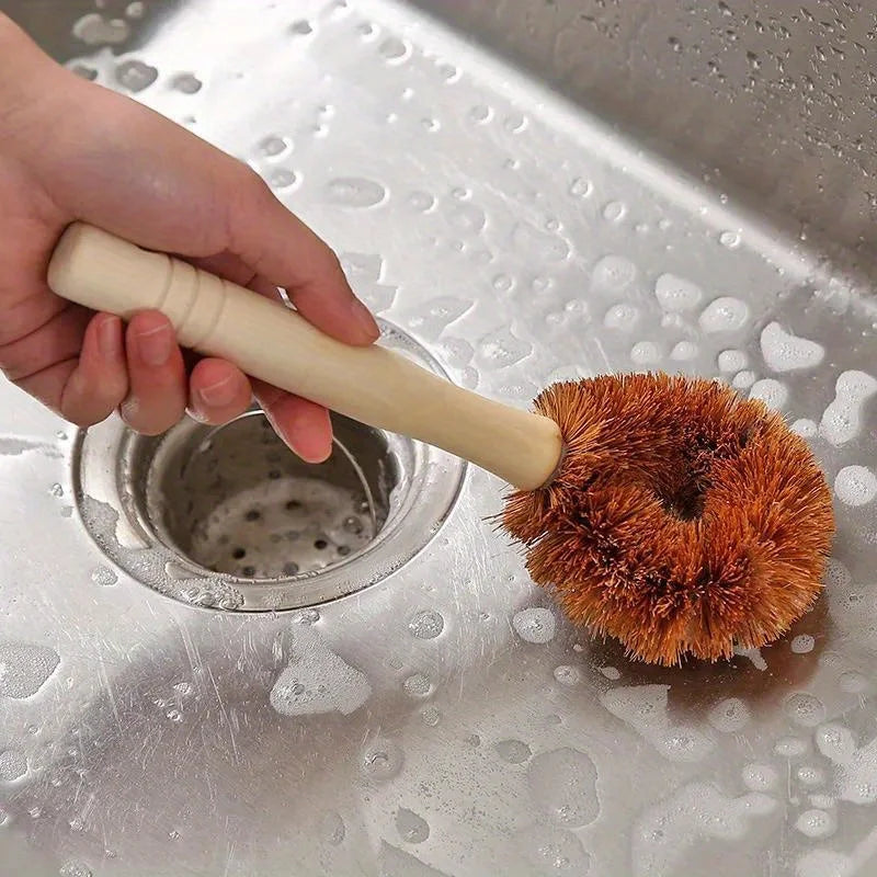 1 Piece Coconut Palm Pot Brush Long Handle Pot Wash Brush Non-Stick Pot Non-Stick Oil Cleaning Brush Kitchen Sink Stove Brush