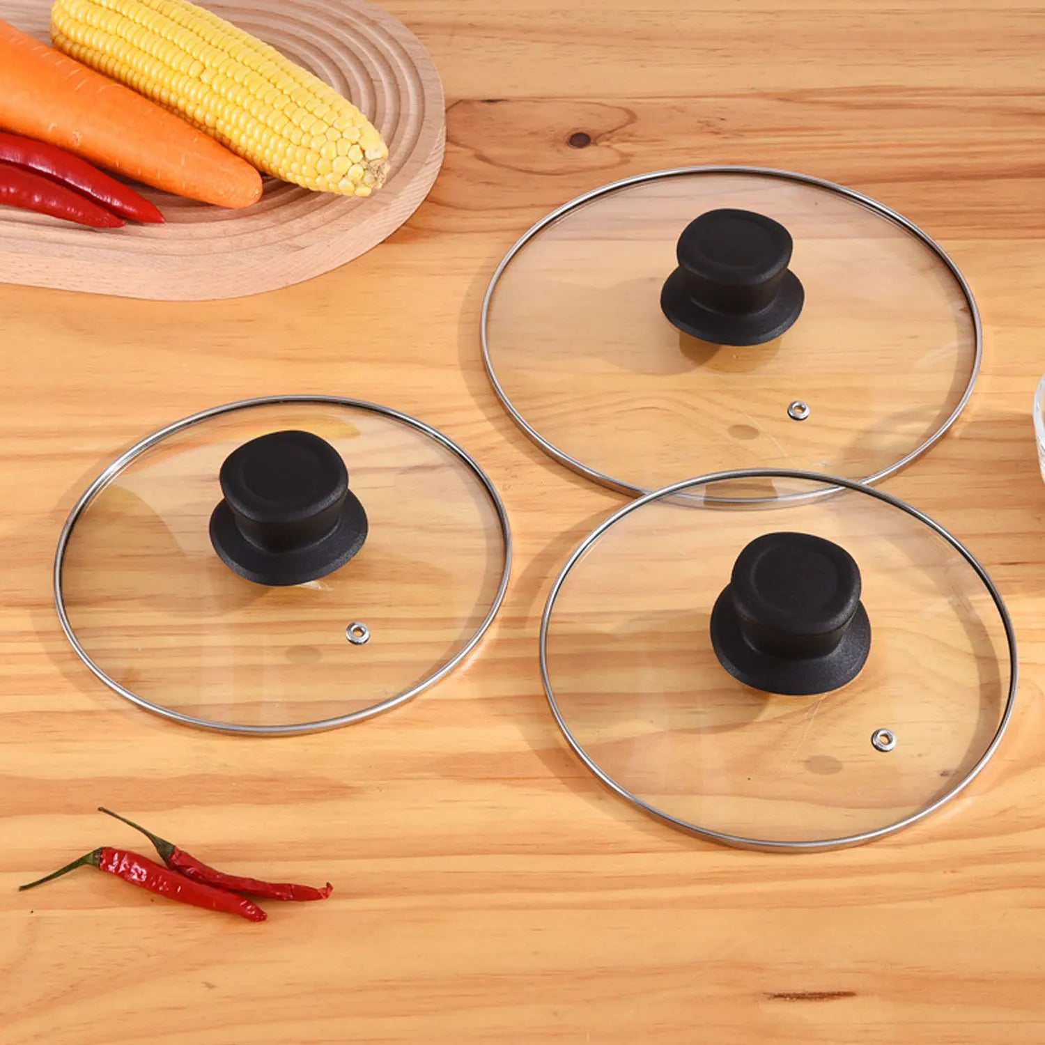 20cm 24cm 26cm 28cm Stainless steel Thick Transparent Tempered Glass Lid cover Soup Pot Saucepan Frying Pan Wok Lid With Knob