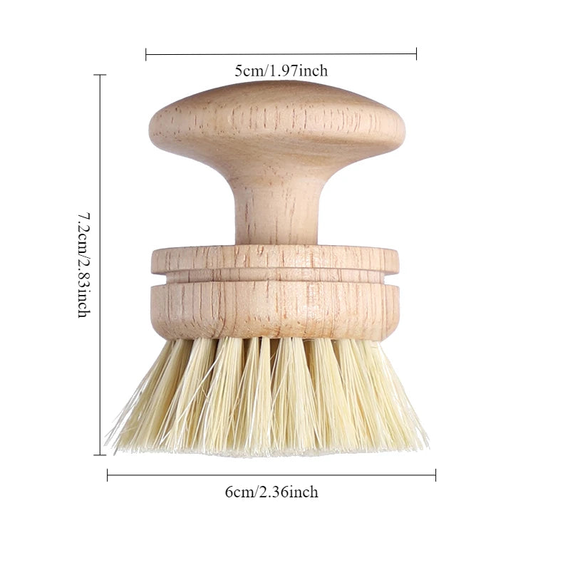Natural Horse Hair Tableware Brush, Environmentally Friendly Sisal Pot and Bowl Brush for Kitchen, Wooden Pot Washing Brush