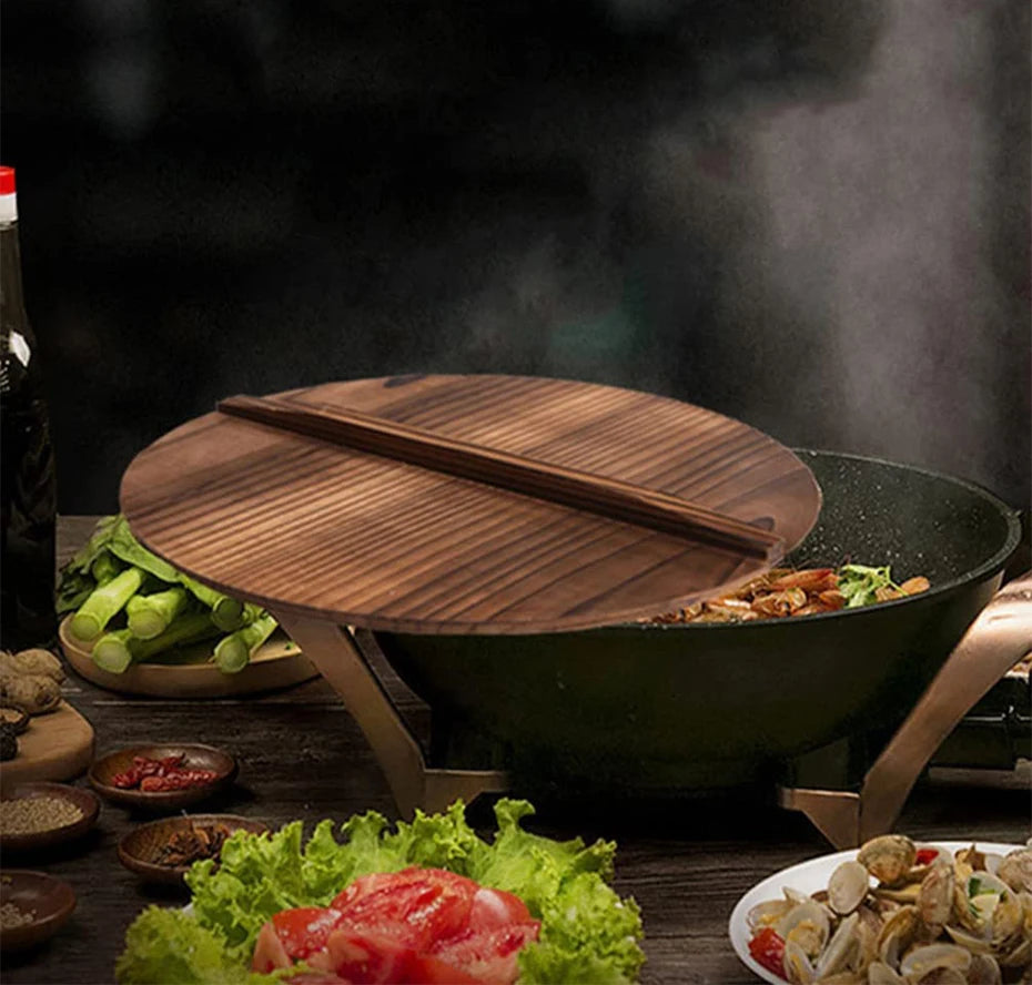 32CM Wooden Wok Lid Round Natural Lid Pot Kitchen Cookware Wood Pan CoverKitchen Accessories Covers