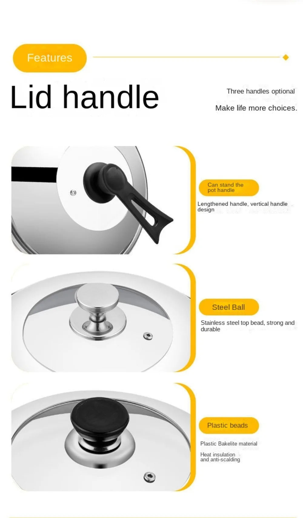 Round 28/30/32/34/36cm Cooking Pot Lid Visible Stainless Steel Wok Lids Anti-scalding Combined Pot Cover Household