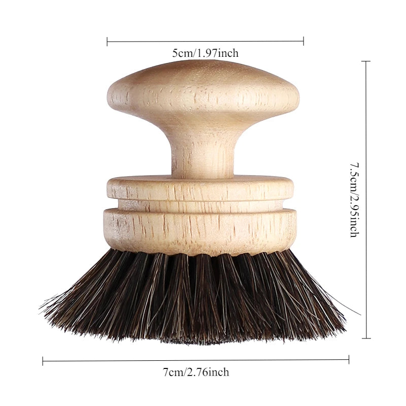 Natural Horse Hair Tableware Brush, Environmentally Friendly Sisal Pot and Bowl Brush for Kitchen, Wooden Pot Washing Brush