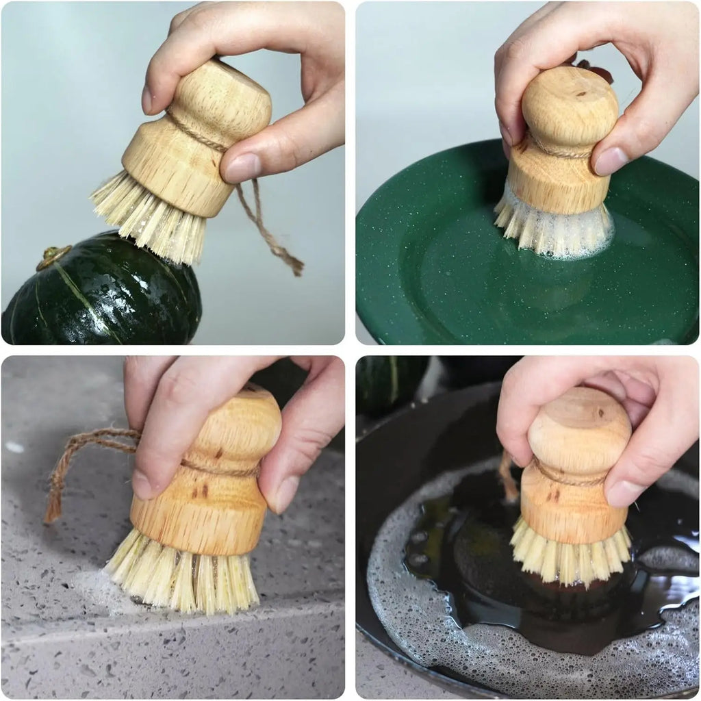 Bamboo Scrub Dish Brushes for Kitchen-Delicate Natural Washing Brush Clean Iron pots Plates for Home Kitchen Clean