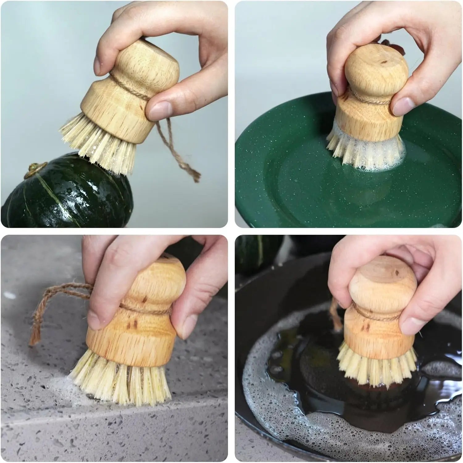 Bamboo Scrub Dish Brushes for Kitchen-Delicate Natural Washing Brush Clean Iron pots Plates for Home Kitchen Clean