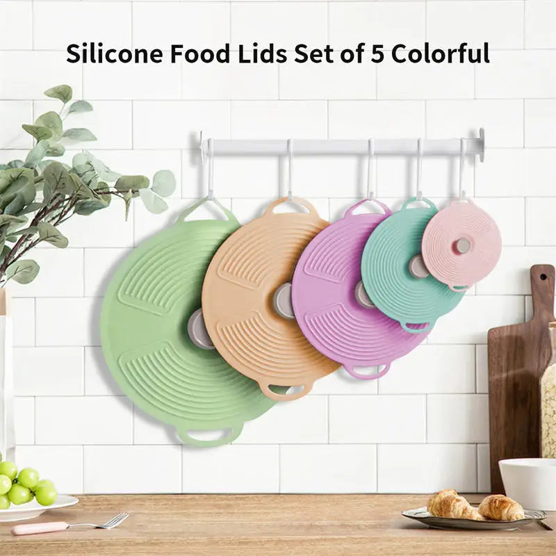 Silicone Lids For Bowl, Reusable Sealed Suction Lids Fits Cups, Plates, Pots, Pans, Food Storage Kitchen Gadgets 5 size