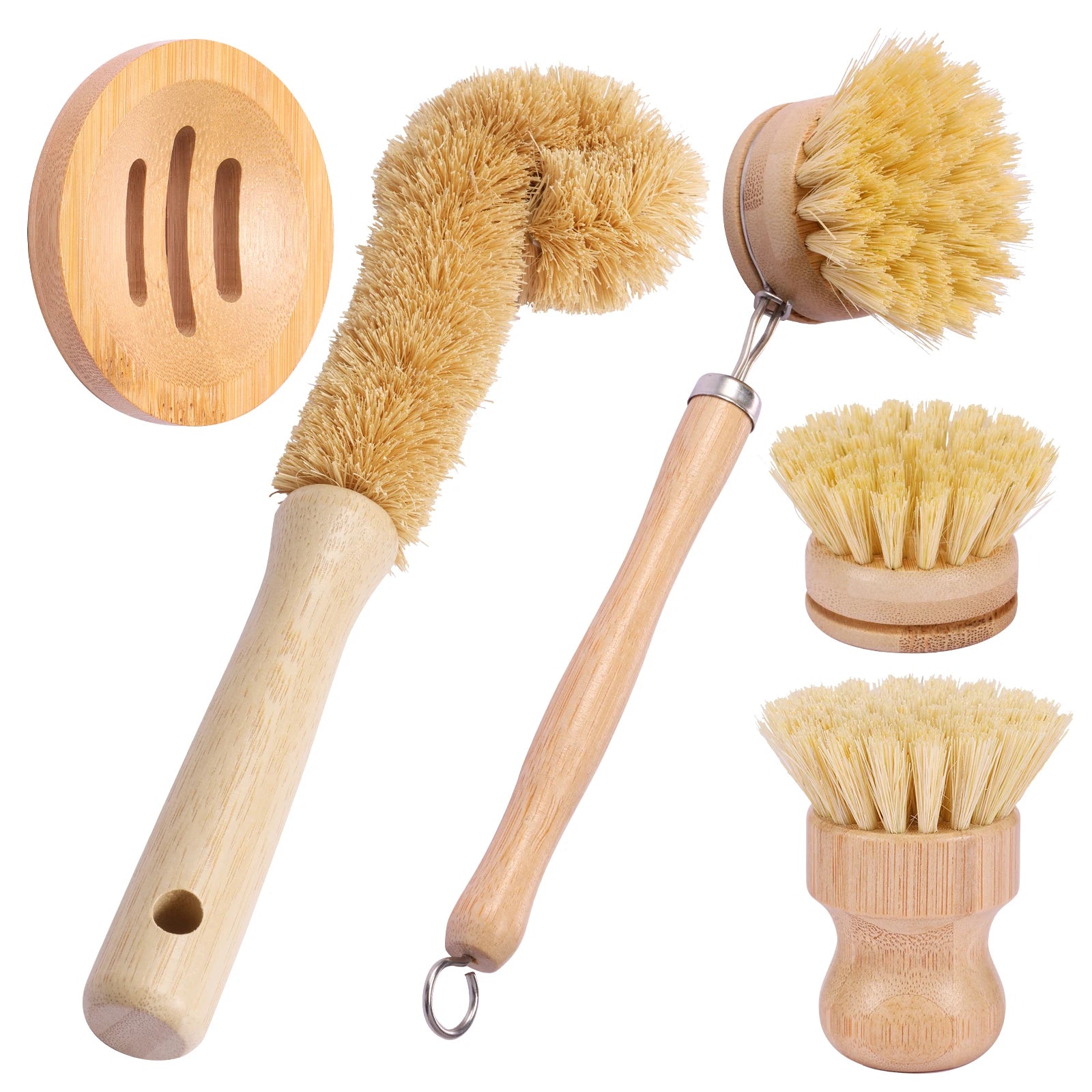 4/5Pcs Bamboo Dish Brush Set Pot Cleaning Brush Long Handle Kitchen Dishes Scrubber Strong Decontamination Rust Removal Utensils