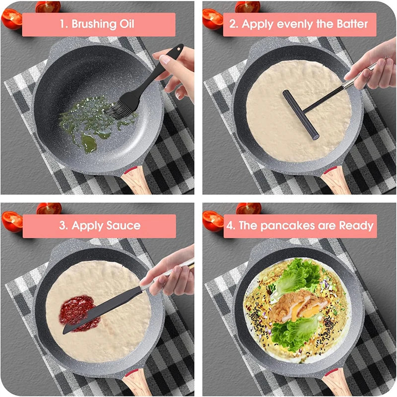 Stainless Steel French Crepe Spreader Crepe Spreader and Spatula Kit Pancake Like Batter Spreading Tools Pancake Cooking Tools