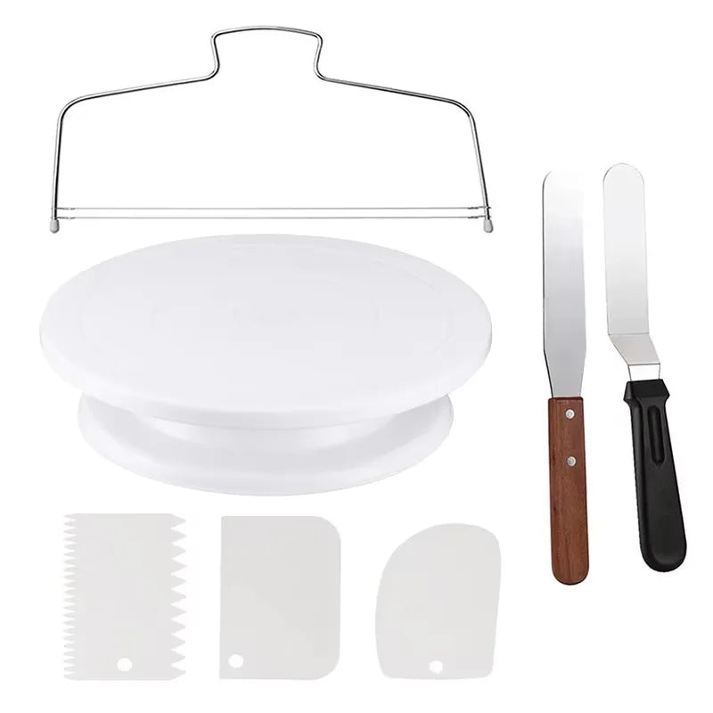 6 Pieces Best 11 Inch Cake Turntable Cake Stand with 2 Frosting Angled Spatulas 3 Frosting Spatulas Baking Accessories Tools