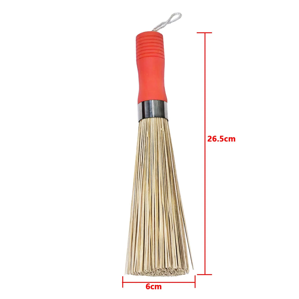 Natural Cleaning Brush Bamboo Pot Brush Long Handle Wok Cleaning Brush Dish Brush Kitchen Tool for Home Restaurant