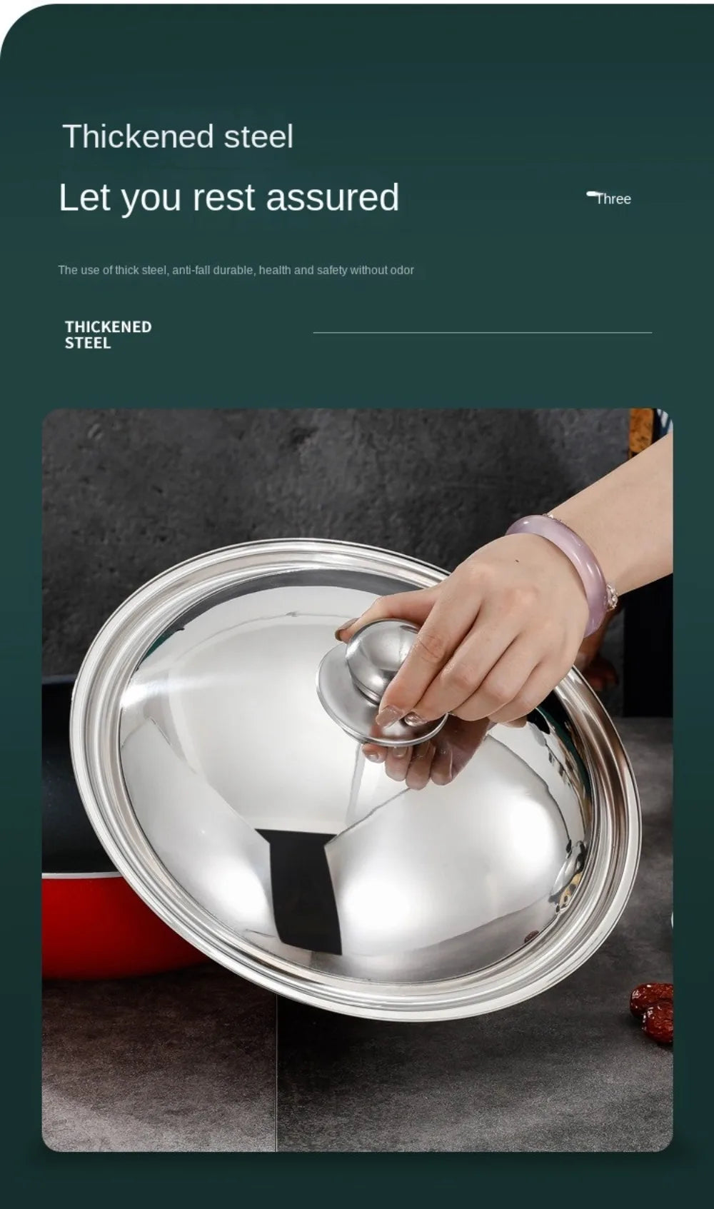 Round 28/30/32/34/36cm Cooking Pot Lid Visible Stainless Steel Wok Lids Anti-scalding Combined Pot Cover Household