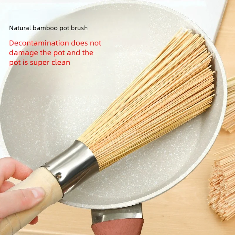 1Pcs Long Handle Wok Dish Pan Washing Cleaning Brushes Scrubbers Bamboo Pot Brush Home Kitchen Cleaner Gadgets Tool Accessories