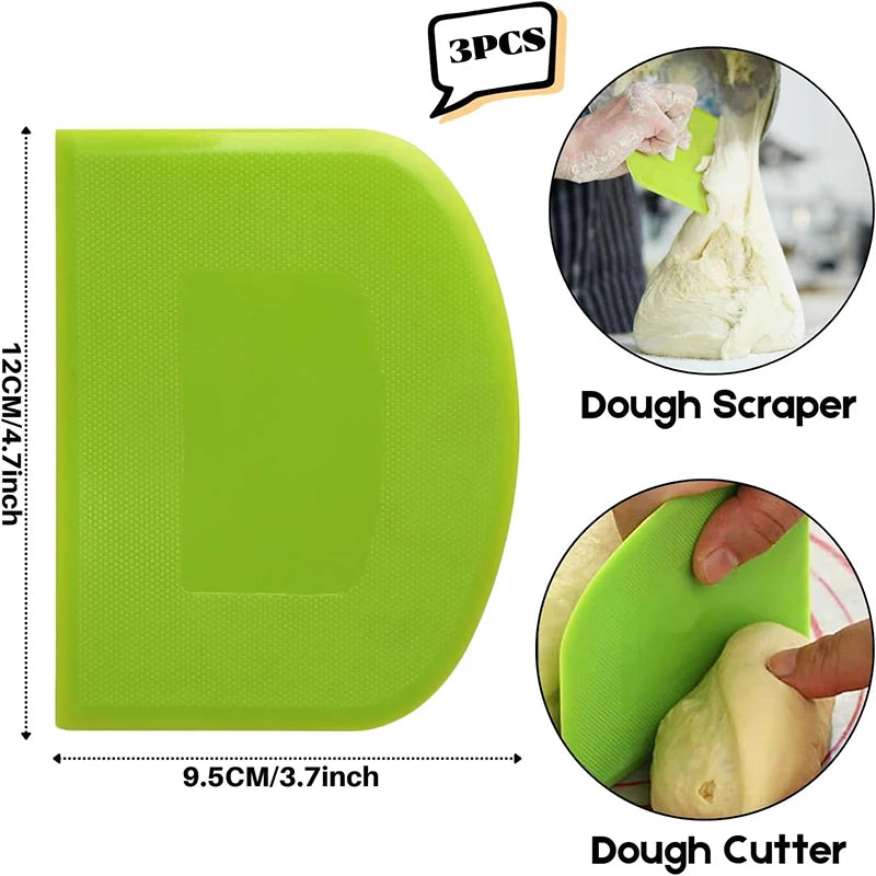 3Pcs Dough Scraper Set Plastic Dough Cutter Cake Cream Scraper Dough Cutting Knife Cake Spatula Cake Decorating Tool Baking Tool
