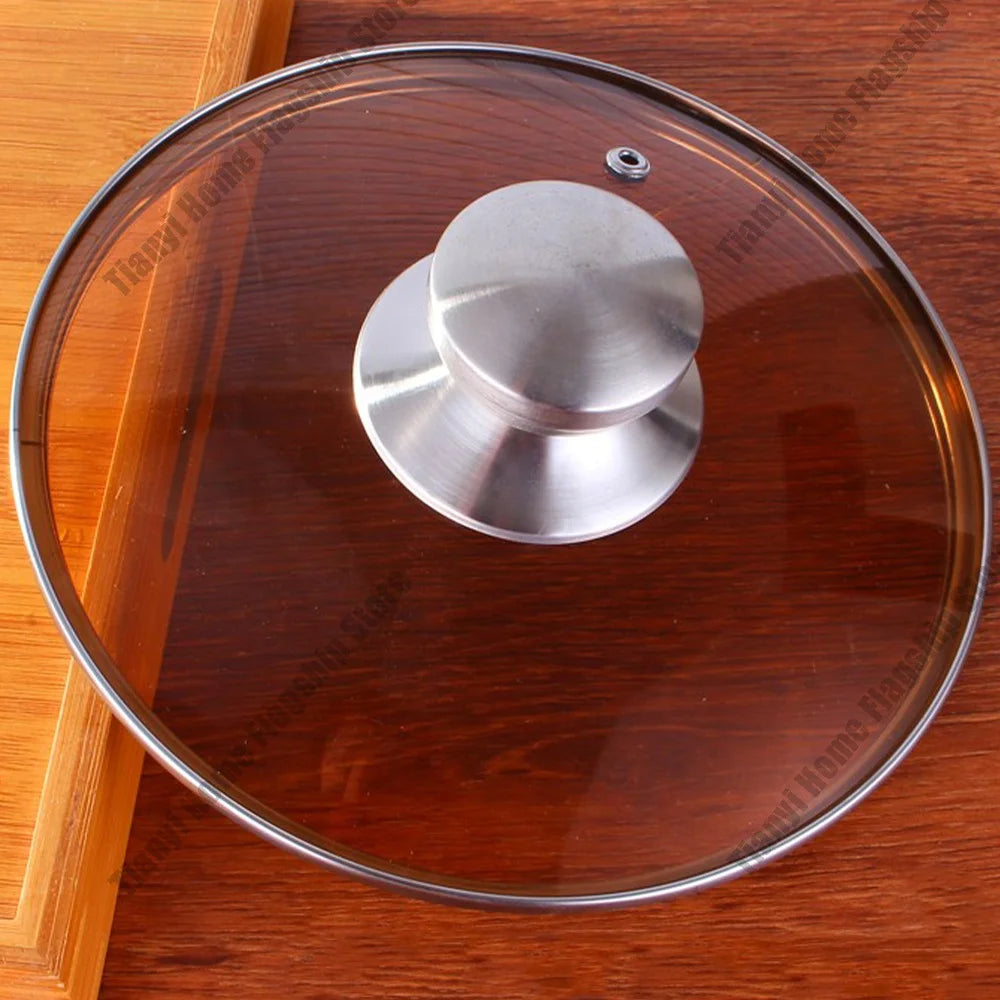 Tea color Glass Pot Lid Stainless steel Rimmed Pan Lid Spill Shatter-Proof Round Chef Glass Cover for Versatile Home Cooking Pan