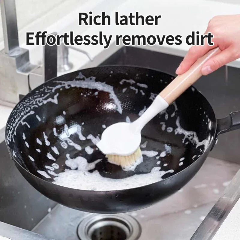 Natural Wooden Pot Brush With Sisal Bristles Durable Strong Scrubbing Eco Friendly Dish Brush For Cast Iron Skillet Pots Pans