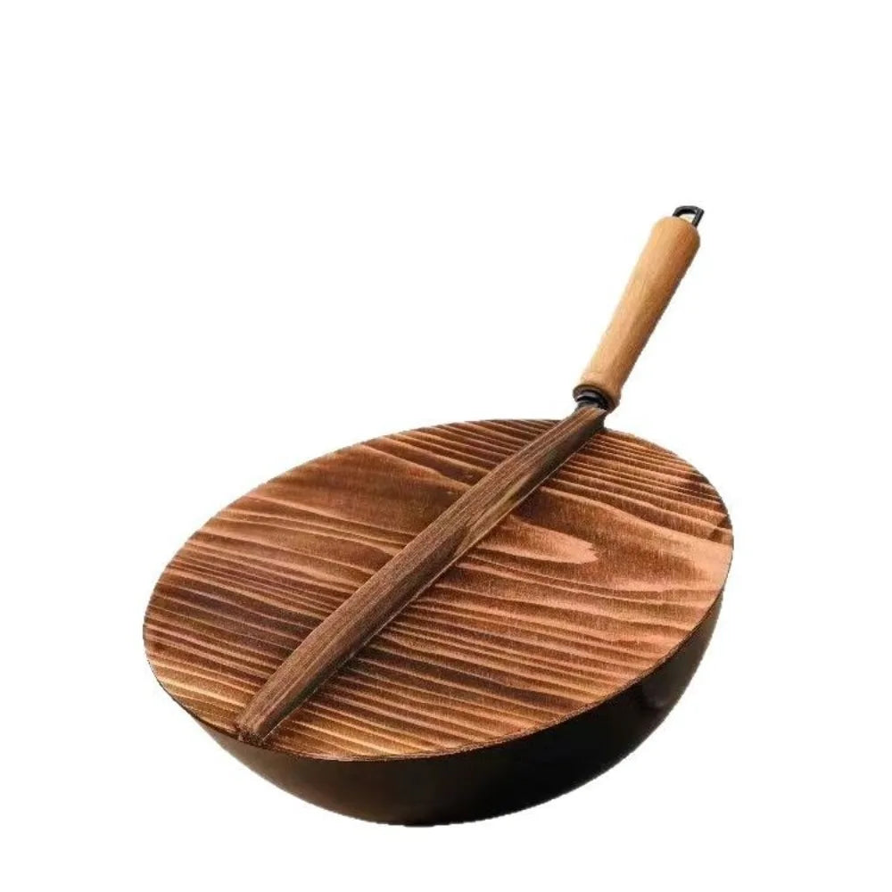Traditional Universal Wooden Pot Cover 22-34cm Anti Scalding Iron Wok Pan Lid Round Cookware Parts Kitchen Accessories